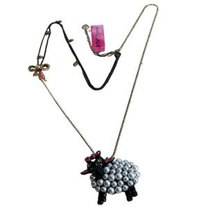Betsey Johnson Black Sheep Charm Long Necklace with Pearls